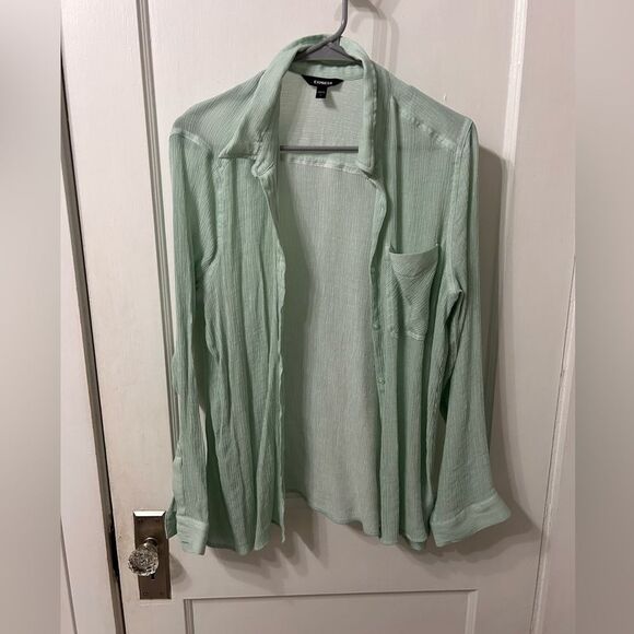 Express Mint Green Casual Button Down Shirt - Picture 1 of 3